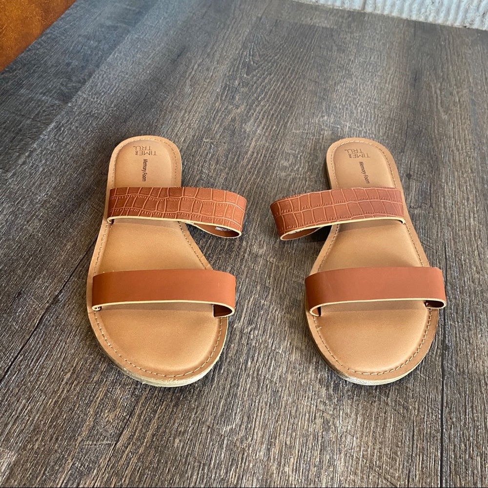 Brown croc print two strap sandals